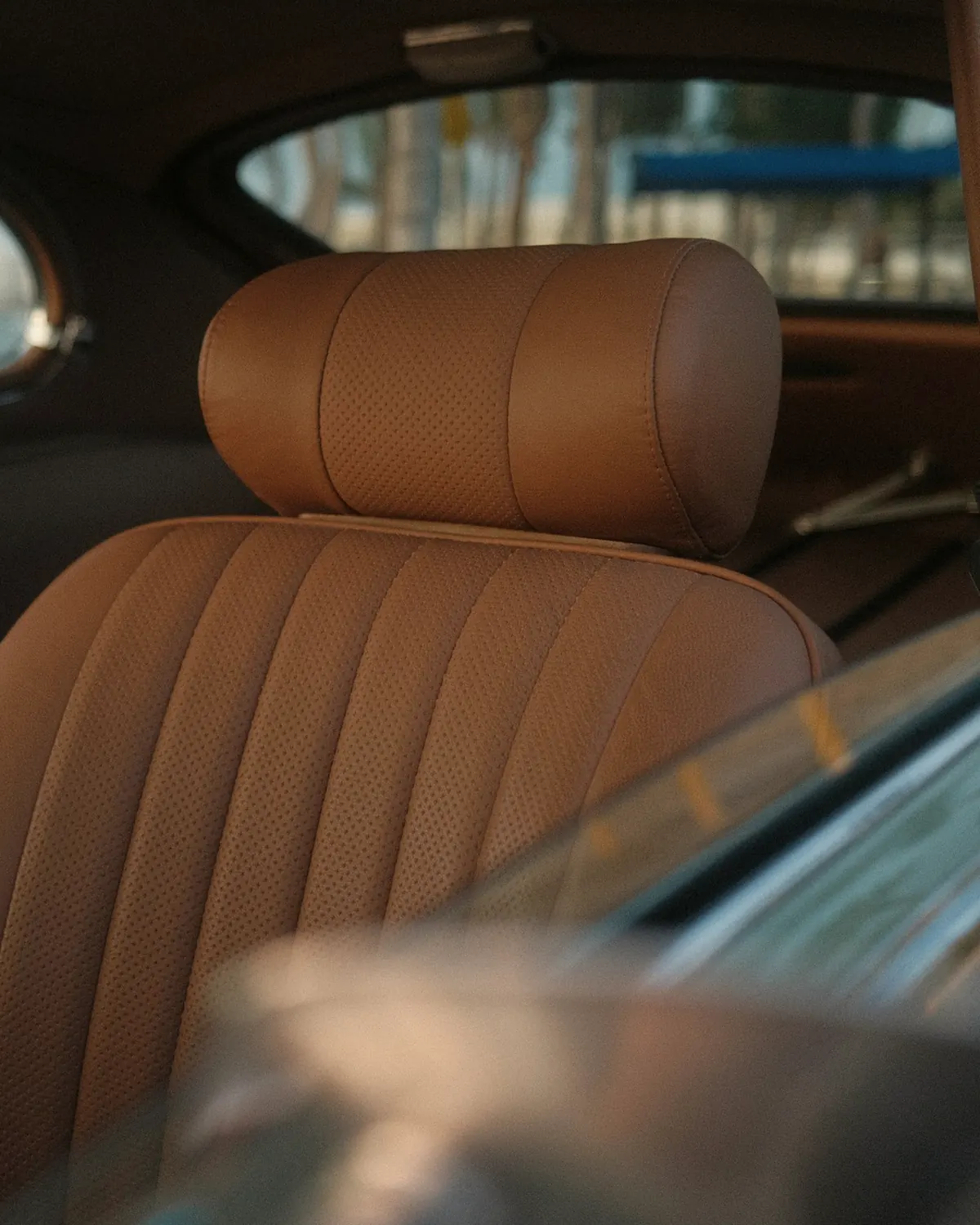 Brown leather seats inside a classic car